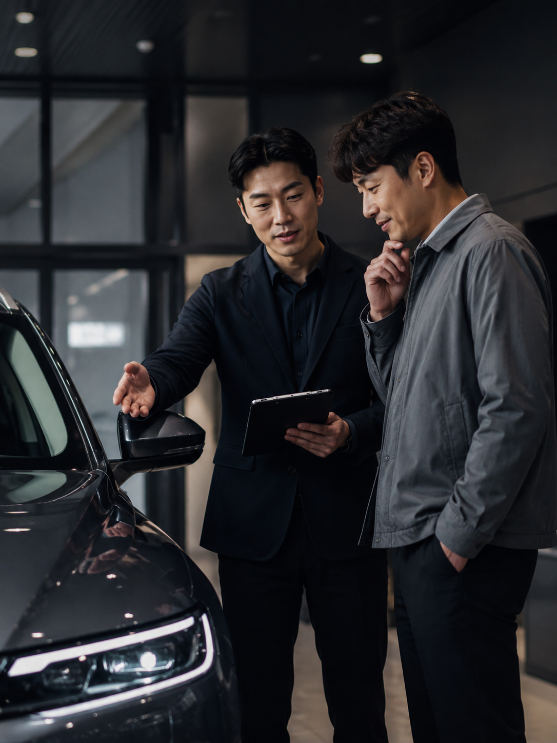Korea-based vehicle inquiry support in a modern showroom office